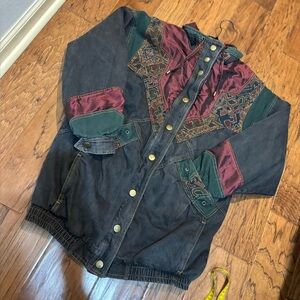 Vintage 90s Two Twenty Southwestern Tapestry Jacket — Quilted Lined Denim Coat